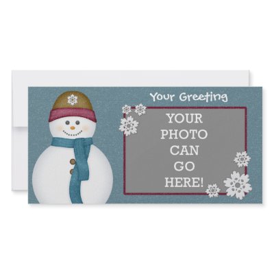 Cute Frosty Snowflakes Snowman Winter Ice Cold Personalised Photo Card by BedazzledByZazzle