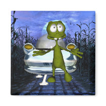 Cute funny Alien In Cornfield 1 Refrigerator Magnet