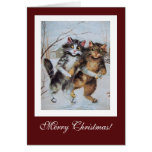Cute Funny Iceskating Cats; Vintage Cat Christmas Cards