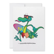 cute funny surfer beach lizard cartoon personalized invitations