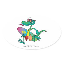 cute funny surfer beach lizard cartoon stickers