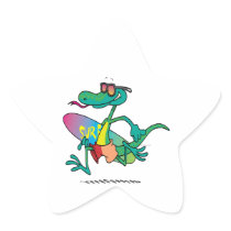 cute funny surfer beach lizard cartoon star stickers