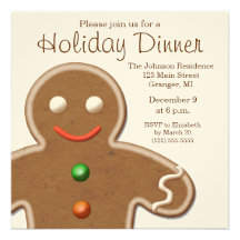Cute Gingerbread Man Holiday Party Personalised Invite