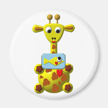 Cute Giraffe with Goldfish Refrigerator Magnet
