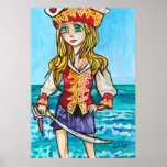 Cute Girl big eye pirate painting Print