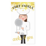 cute girl chef frying pan brunette cooking busi... business cards