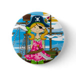 Cute Girl Eyepatch Pirate Button Badge