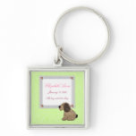 Cute Girl Gingham Dog Birth Announcenment Keychain