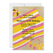 CUTE Girl Pool Party Birthday Invitation