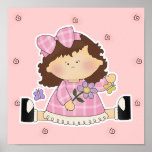 Cute Girl Sitting with Flower and Butterflies Print