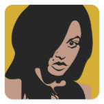 Cute Girl with Black Hair Square Stickers