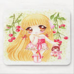 Cute girl with cherries mouse pads mousepads