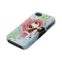 Cute girl with kawaii octopus and fish tough iphone 4 cases