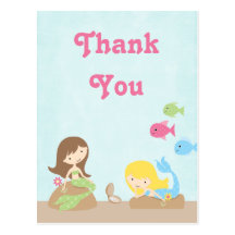 Cute girl's mermaids thank you postcard