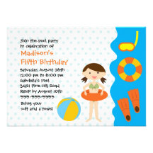 CUTE Girl's Pool Party Birthday Invitation