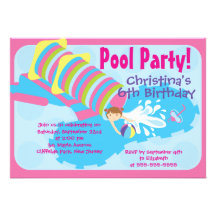 Cute Girls Pool Party Birthday Party Invitations