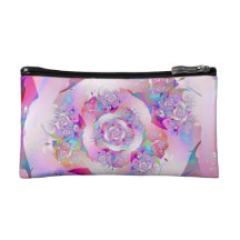 Cute Girly Pink Floral Vector Rose Makeup Bag