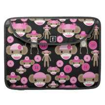 Cute Girly Pink Sock Monkeys Girls on Black MacBook Pro Sleeve