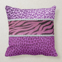 Cute Girly Purple Animal Print Diamond Pillow