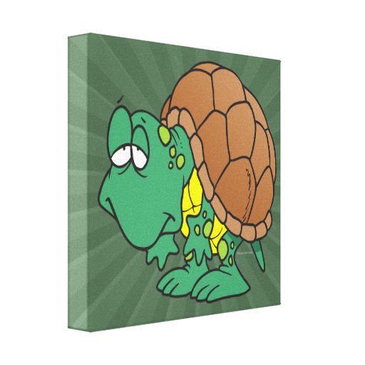 cute goofy cartoon turtle character stretched canvas prints