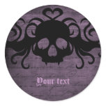 Cute goth fanged vampire skull dark purple round stickers