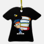 cute graduation boy kid with books cartoon christmas ornament