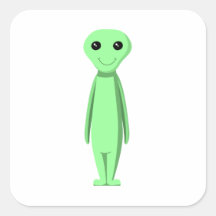 Cute Green Alien. Cartoon. Sticker