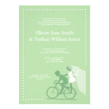 CUTE Green Bicycle Couple Wedding Invitation