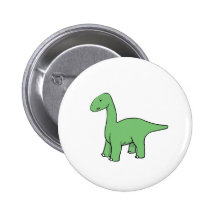 Cute Green Brontosaurus Pinback Button