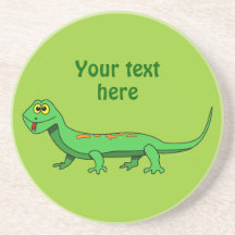 Cute Green Cartoon Lizard Kids Reptile Coaster