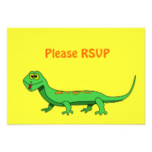 Cute Green Cartoon Lizard Kids Reptile Custom Invites