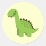 Cute Green Dinosaur Round Sticker
