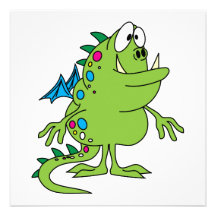 cute green dragon monster creature personalized invitations