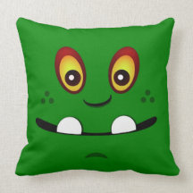 Cute Green Monster Face w/ an Underbite Pillows