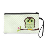 Cute Green Owl Wristlet Clutch