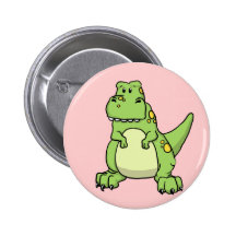 Cute Green T-Rex Pinback Button