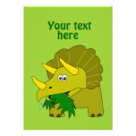 Cute Green Triceratops Cartoon Dinosaur Custom Invites