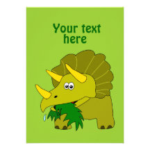 Cute Green Triceratops Cartoon Dinosaur Custom Invites