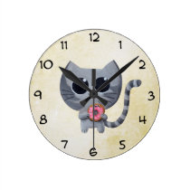 Cute Grey Cat and Doughnut wall clocks