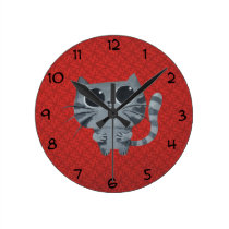 Cute Grey Cat with big black eyes wall clocks
