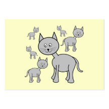 Cute Grey Cats. Cartoon on Cream. Business Card