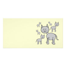 Cute Grey Cats. Cartoon on Cream. Photo Card