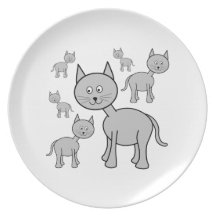 Cute Grey Cats. Cat Cartoon. Plate
