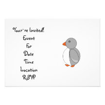 Cute grey penguin personalized invitation