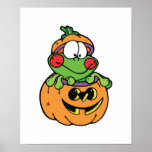 cute halloween frog in pumpkin posters