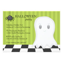 Cute Halloween party ghost and spider invitation
