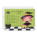 Cute Halloween party witch and spider invitation