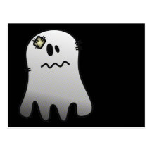 CUTE HALLOWEEN PATCHY GHOST POSTCARD