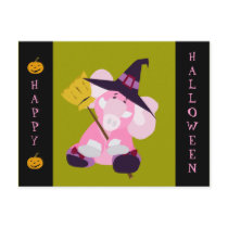 Cute Halloween Postcard: Elephant in Wizard Costum