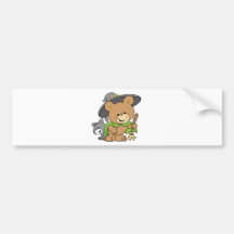 cute halloween witch with black cat teddy bear des bumper sticker